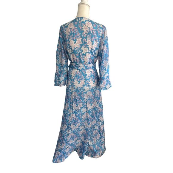 HANNAH Artwear Blue Floral 100% Silk Midi Wrap Dress One / Free Size - Picture 5 of 15